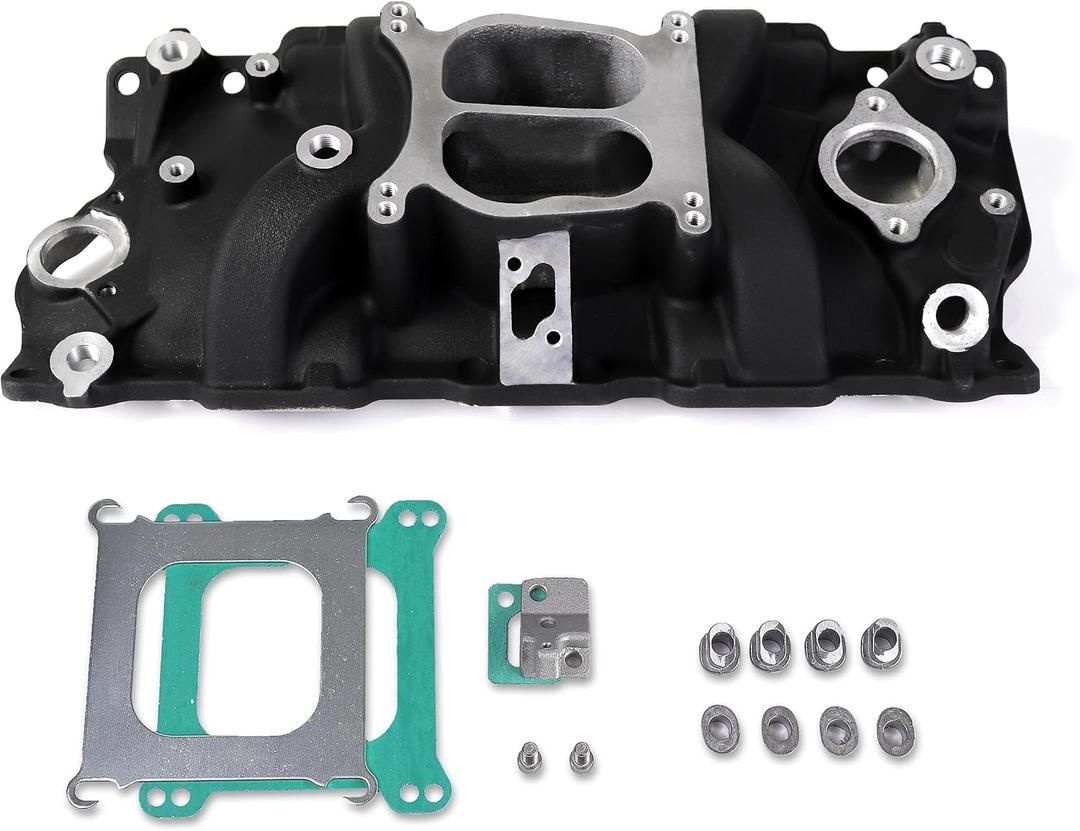 2101 2001 Intake Manifold Aluminum Dual Plane Compatible with Chevy Small Block 1955-1995 SBC 262 265 267 283 302 305 307 327 350 400 5,500 RPM V8 Engine Black