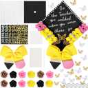 94 Pcs Pencil Classroom DIY Graduation Cap Decorations Mini Artificial Rose Flowers 3D Butterfly Stickers Glitter Alphabet Letter Number Decals for DIY Hat Grad Cap Topper Graduation Party Supplies