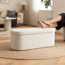 GLAXYFUR Oval Storage Ottoman Bench, Sherpa Foot Rest, 43 Inch Folding Chest for Living Room, Bedroom (Beige)