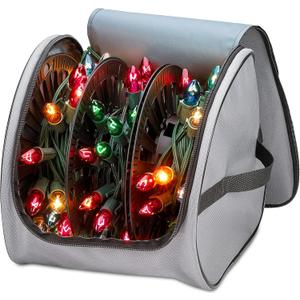 Premium Christmas Light Storage Bag  Heavy-Duty 600D Tear-Proof Material with Reinforced Handles  Includes 3 Reels, Stores up to 375 Ft of Mini Lights & Extension Cords  Grey with PVC Lining (Gray)