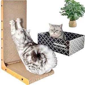 26.8 Inch Vertical L Shaped Cat Scratcher Wall + Cat Scratcher Box for Indoor Cats, L Shape Cardboard Cat Scratching Posts with Ball Toy (Extra Large)