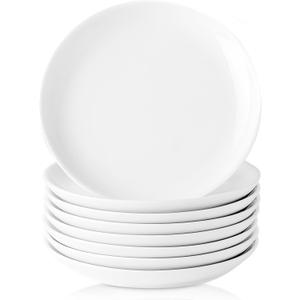 7 Piece Ceramic Appetizer Plates, 5.6 Inch Small Dessert Plates Set, White Round Plates for Bread, Butter, Snack, Lightweight Dinnerware Saucer Sets - Ivory, Oven, Microwave & Dishwasher Safe