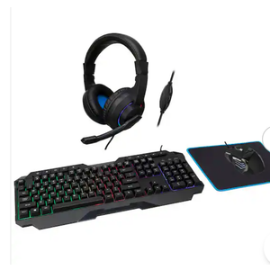 4-in-1 Gaming Bundle, Gaming Keyboard, Gaming Mouse, Gaming Headset, and Desk Pad Included, Black