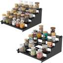 5 Tier Spice Rack for Cabinet, 2 Pack Spice Organizer, Metal Step Shelf Countertop Spice Rack for Inside Cabinets, Kitchen, Black