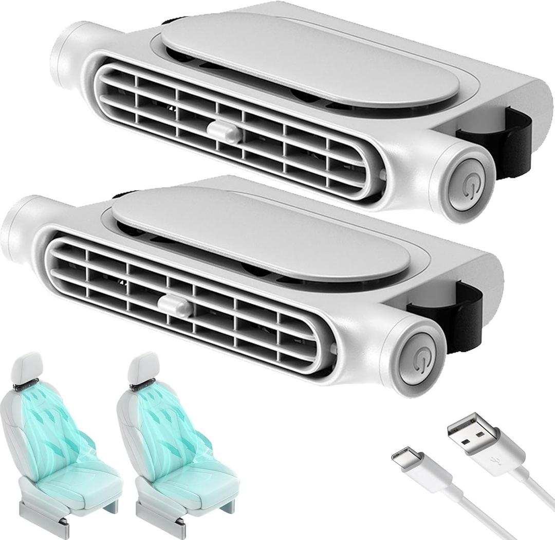 2 Pack Car Seat Fan for Backseat for Kids, Mini Portable Battery Operated Back Seat Baby Quiet Headrest Neck Cooling Fan with 3 Adjustable Wind Speeds All Cars Vehicle RV Truck