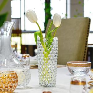 Thickened Crystal Glass Vase for Mom Decor 7.5'' Clear Flower Vases for Centerpieces Living Room Kitchen Office Wedding, Dewdrop Design