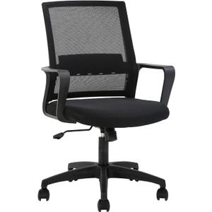 FDW Office Chair Ergonomic Desk Chair Mid-Back Mesh Computer Chair Lumbar Support Comfortable Executive Adjustable Rolling Swivel Task Chair with Armrests, Black