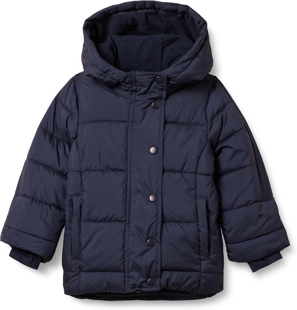 Amazon Essentials Girls Heavyweight Hooded Puffer Coat, Water-Resistant (4T, Navy)