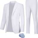 Men Suit Slim Fit 2 Piece Solid 2 Button Business Suits Blazer Wedding Prom Tuxedo for Men Suit Jacket Pants with Tie (XX-Large, White)