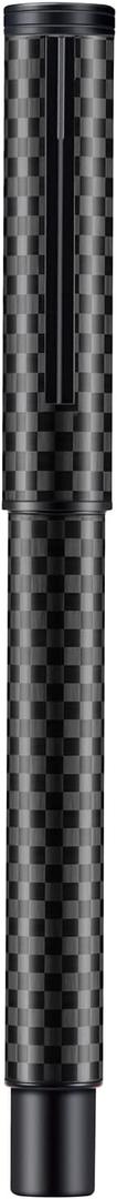 Hongdian Black Forest Pro Carbon Fiber Fountain Pen, Bent Nib for Fude Calligraphy Writing (Fine to Broad) with Converter and Metal Pen Box Set
