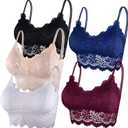 Duufin 5 Pcs Lace Bralettes for Women Bralette Padded Lace Bandeau Bra (Large-X-Large, Redblue Black, Beige, White)