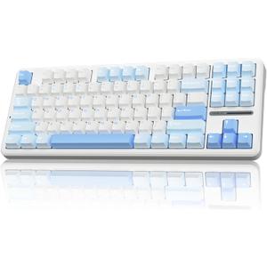AULA F87 Wireless Mechanical Keyboard, 75% TKL Custom Hot Swappable Gaming Keyboards with PBT Keycaps, Pre-lubed Greywood Switches, RGB Backlit Creamy Keyboard, 2.4GHz/USB-C/BT5.0 (Salt White Blue)