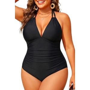 Aqua Eve Plus Size Swimsuits One Piece Bathing Suit for Women Tummy Control Sexy Halter Swimwear (Black), 22W