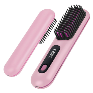 NUMOYA Go Brush Pro Portable Cordless Hair Straightener Brushs for Travel, with 30s Fast Heat, 3 Temperature Settings (Pink)