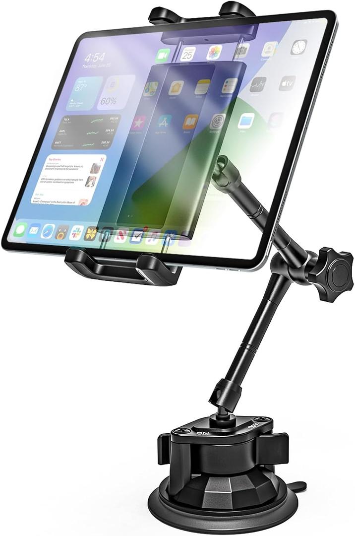 Tablet Holder Mount for Car - Anti-Shake Dashboard Windshield Sunroof Stand for Truck/Car/Pickup/Van, Heavy Duty Metal Tablet Mount for 4-12.9" iPad Pro Air Mini, Z Fold, iPhone