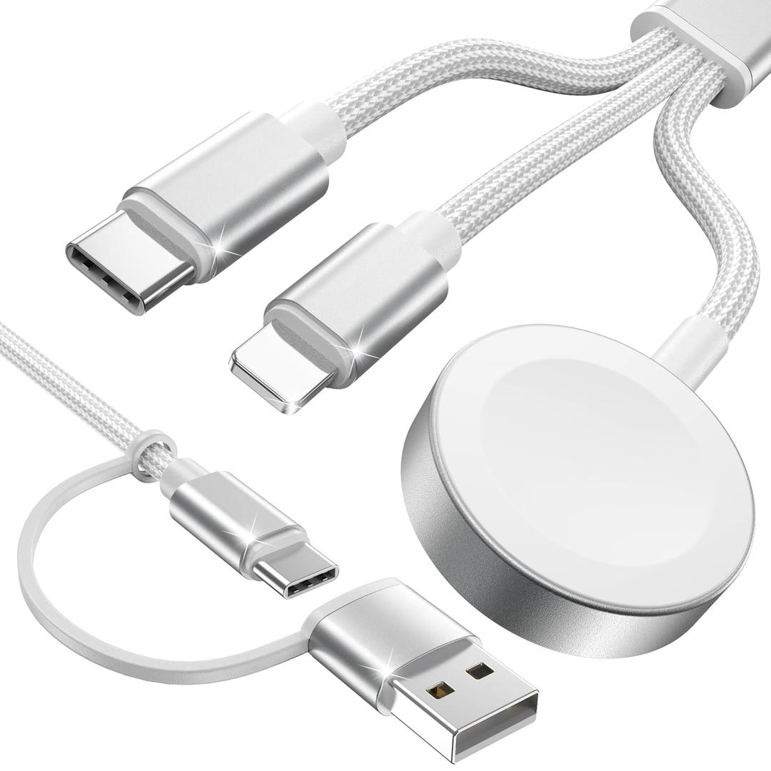 White-Upgraded 3 in 2 USB C Cable for Watch Charger Phone Charger USB C Multi Fast Charging Cable Compatible with Watch Ultra/SE/10/9/8/7/6/5/4/3/2/1 & Phone 16/15/14/Galaxy S23-4FT