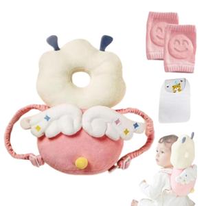 Baby Head Protector Backpack, Adjustable Head Protection Backpack with Baby Knee Pads for Crawling, Soft, Breathable and Wearing Safety Head Protector - Pink Fairy