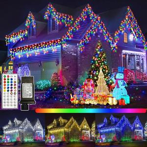 FLVOECN RGB Ice Lights Outdoor, 52FT 504 LED Color Changing Christmas Lights,16 Colors 128 Function 8 Modes Timers Waterproof, Plug in Hanging Light for House, Garden, Outdoor Christmas Decor (RGB (Red, Green, Blue))