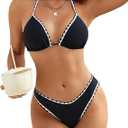 Blooming Jelly Womens String Bikini Sets Sexy Two Piece Swimsuits Cheeky Color Block Bathing Suits Triangle Swimwear ,Size -XL, Black