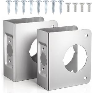 2 Pcs Stainless Steel Lock and Door Reinforcement Plate 1-3/4-Inch Thick by 2-3/8-Inch Backset 2-1/8-Inch Bore Door Reinforcement Plate for Reinforcing and Repairing Doors, Silver