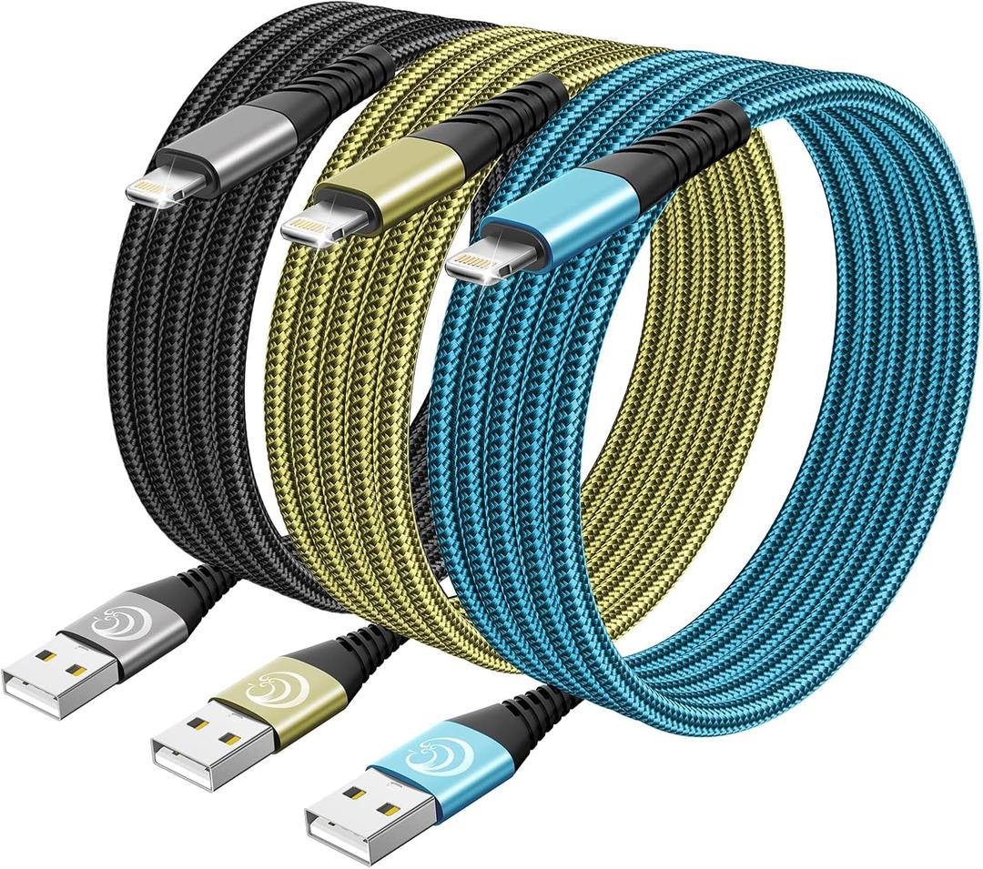 3Pack iPhone Charger 6ft, [Apple MFi Certified] Lightning Cable Fast Charging 6 Feet, Nylon Braided iPhone Cable Long iPhone Charger Cord Compatible with iPhone 14 13 Pro Max 12 Mini 11 Xs SE/iPad (Multicolored)