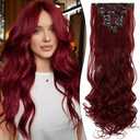 Clip in Hair Extensions 24 Inch 8PCS Wine Red Long Wavy Synthetic Hair Extensions Clip ins Thick Double Weft Hair Clip Extensions for Women