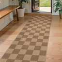 Lahome Colette Checkered Easy Jute Kitchen Runner, 2x8 Washable Indoor Outdoor Runner Rug, Checkerboard Non Slip Non Shedding Neutral Carpet for Hallway Entryway Foyer