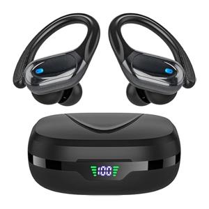Bcaikair Wireless Earbuds, Sports Bluetooth Headphones, Ear Buds with 80hr Playtime, Noise Canceling, LED Power Display, IPX7 Waterproof Earphones for Workout/Running Black