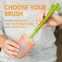 Boon Cacti Bottle Cleaning Brush Set - Includes Bottle Brush, Nipple Brush, Detail Brush, and Straw Brush - Baby Bottle Brush Set for Bottle Drying Rack - Baby Essentials - 4 Count