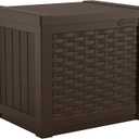 Suncast Small Outdoor Storage Box - 22 Gallon Java Resin Outdoor Deck Box, Flat-Lid Bench Seating, Patio Storage Bin Container for Organizing Tools, Cushions for Porch, Deck, Pool, & Garden