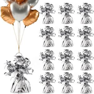 UNIQOOO 12Pcs Metallic Silver Heavy Solid Balloon Weights Pack Holder, Table Centerpiece DIY Décor for Christmas Thanksgiving Birthday Party Favors Wedding Baby Shower, Large 5 OZ 140 G. 5.5 Inch