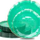 bUCLA 40PCS Clear Green Plastic Plates - Green and Gold Disposable Hammered Plates Fancy Lace-Edge, Crystal Design for 20 Guests Include 20 Each(Dinner&Dessert), Ideal for Party & Christmas