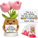Gossby Handmade Positive Tulip Flower Crochet - This is A Little Reminder - Inspirational Gift for Women - Thank You, Appreciation, Positive Gift for Teacher, Mom, Friend, Coworker - Knitted Decor