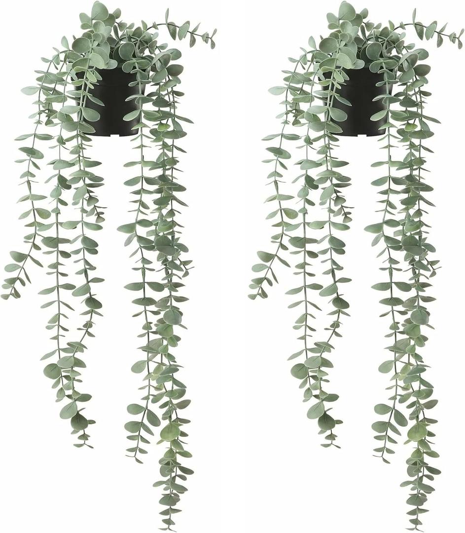 Fake Hanging Plants - 2 Pack Artificial Plants Indoor, Fake Ivy Vine & Pearl String, for Office Living Room Bedroom Boho Wall Shelf Indoor Outdoor Decor (Style B)