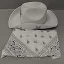 Cowgirl Hat for Women Men Sequin Rhinestone Western Adults Cowboy Hat with Sunglasses Bandanas