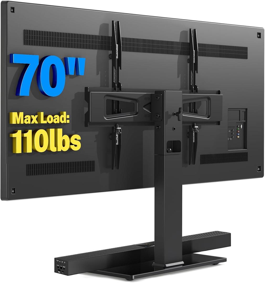 Rfiver Universal Swivel Table Top TV Stand for 37 to 65, 70 inch TVs, Height Adjustable Table Top TV Stand Mount with Tilt, Heavy Duty TV Replacement Stand with Tempered Glass Base Up to 110lbs