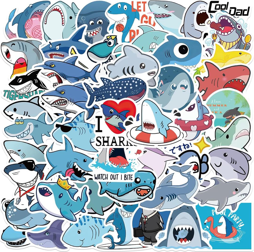 100PCS Shark Stickers, Cute Ocean Shark Aesthetic Decals Vinyl Waterproof Stickers for Water Bottle Laptop Luggage Helmet Skateboard Snowboard Guitar Scrapbook Phone Gifts for Teens Girls Kids Adult