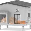 21.6"x17"x19.7" Large Plastic Heated Cat House for Outside in Winter, 100% Weatherproof & Insulated Outdoor Heated Cat House with Safe Escape Door, Elevated Feral Cats Shelter for Barn Cats