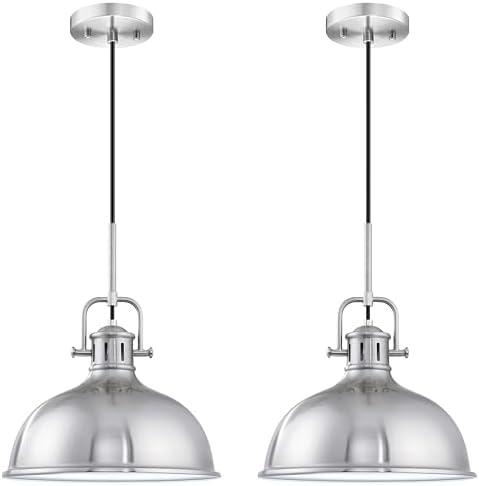 2 Pack Single Kitchen Island 12" Metal Pendant Light Industrial Hanging Ceiling Light Fixture,Brushed Nickel Over Sink Bar,Dining Room,Corridor,Entryway,Hallway