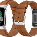 Leather Strap for Fitbit Charge 6 / Fitbit Charge 5, Soft PU Leather Bracelet Wristband, Replacement Watch Bands - Brown