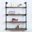 Industrial Pipe Shelving Wall Mounted,36in Rustic Metal Floating Shelves,Steampunk Real Wood Book Shelves,Wall Shelf Unit Bookshelf Hanging Wall Shelves,Farmhouse Kitchen Bar Shelving(4 Tier)