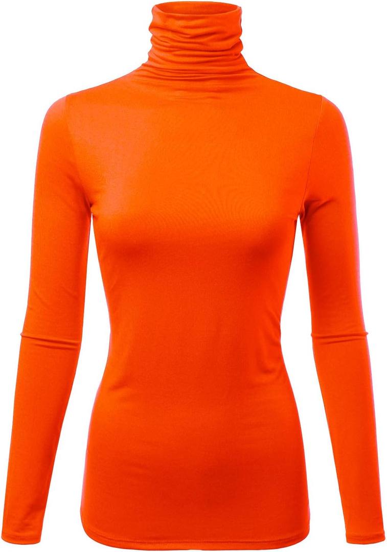 Womens Premium Long Sleeve Turtleneck Lightweight Pullover Top Sweater (Made in USA) (Medium, Cllt002-orange)