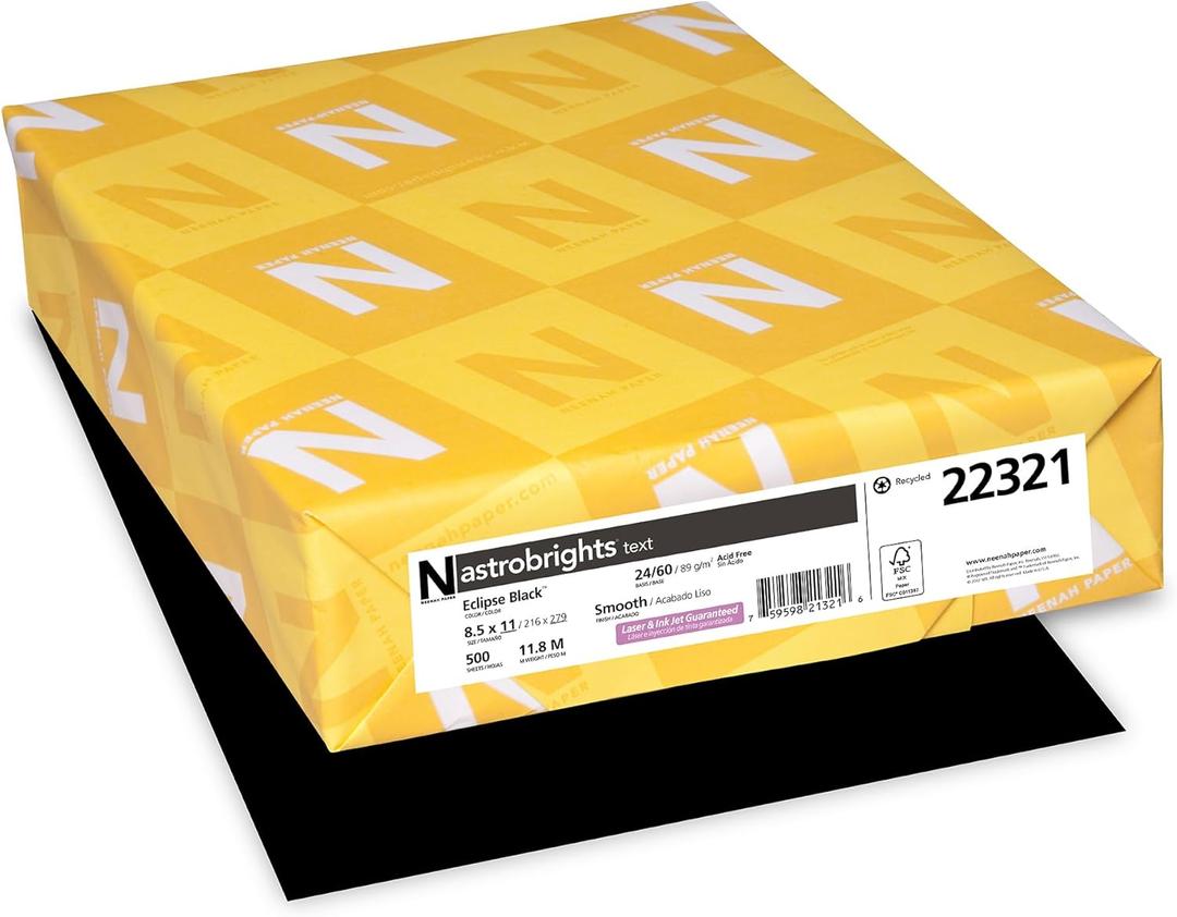 Neenah Paper 22321 Color Paper, 24lb, 8 1/2 x 11, Eclipse Black, 500 Sheets