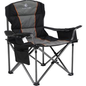 ALPHA CAMP Oversized Camping Folding Chair, Heavy Duty Support 450 LBS Steel Frame Collapsible Padded Arm Chair with Cup Holder Quad Lumbar Back, Portable for Outdoor