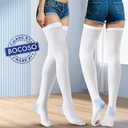 Ted Hose Thigh High Anti Embolism Compression Stockings 15-20 mmHg Graduated Medical Support Stocking 1 Pair with Silicone Band Women & Men for Swollen, Flight, Recovery, Training (White, XX-Large)