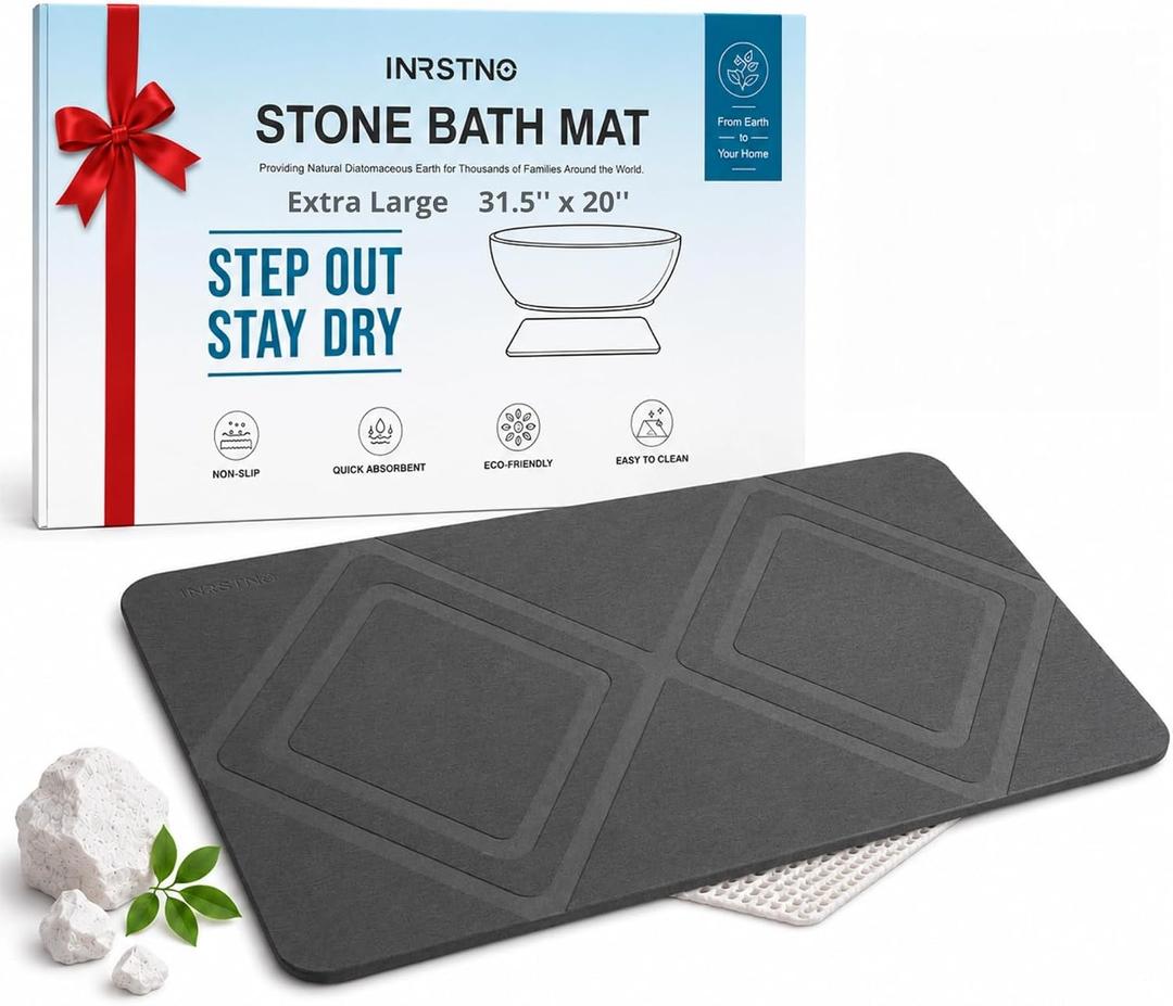 31.5"x19.7" Stone Bath Mat, Large Diatomite Bathmat for Bathroom