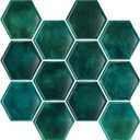VEELIKE 6 Sheets Green Hexagon Peel and Stick Backsplash for Kitchen Marble Backsplash Tile 12''x12'' Back Splashes Stick on Tile Waterproof Self Adhesive Wall Tiles for Bathroom Hallway Fireplace