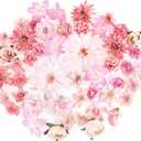 LACGO 48 PCS Fake Flowers Heads - Artificial Flower Heads Bulk Silk Faux Rose DIY Flower Embellishments Blossom Wreath Bouquets for Crafts Wedding Bridal Party Baby Shower Home Decoration(Pink)