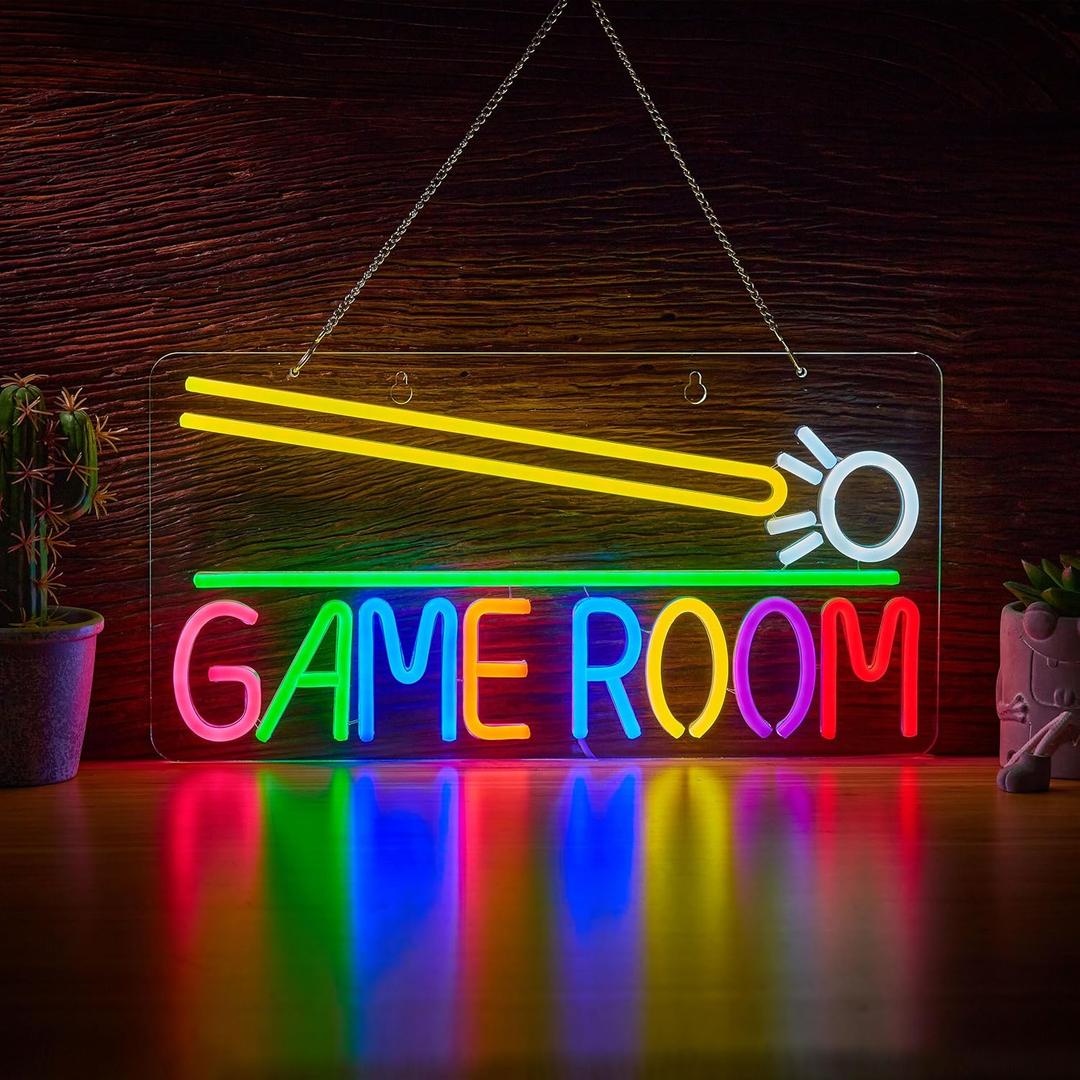 Game Room Billiards Neon Sign LED Dimmable Game Zone Room Beer Bar Man Cave Art Gaming Neon Light Signs Neon Lights Wall Artwork Sign (Green+White)