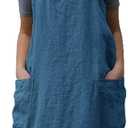 Women's Pinafore Apron Cross Back Apron with Pockets Cotton Linen Apron Dress XL